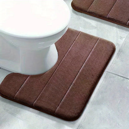 1PC Pure Color Stripe Bathroom Toilet U-Mat Carpet, Soft Non-Slip Quick-Dry Bathroom Mat, Family Bathroom Bibulous Shower Carpet
