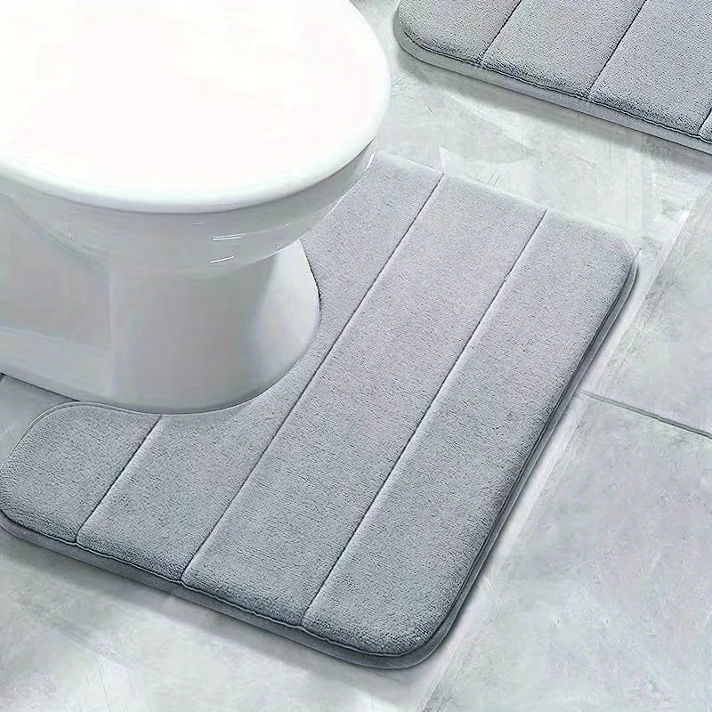 1PC Pure Color Stripe Bathroom Toilet U-Mat Carpet, Soft Non-Slip Quick-Dry Bathroom Mat, Family Bathroom Bibulous Shower Carpet
