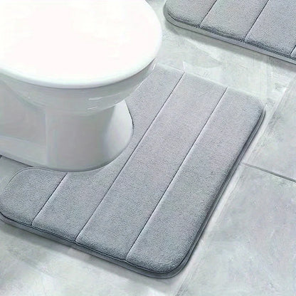 1PC Pure Color Stripe Bathroom Toilet U-Mat Carpet, Soft Non-Slip Quick-Dry Bathroom Mat, Family Bathroom Bibulous Shower Carpet