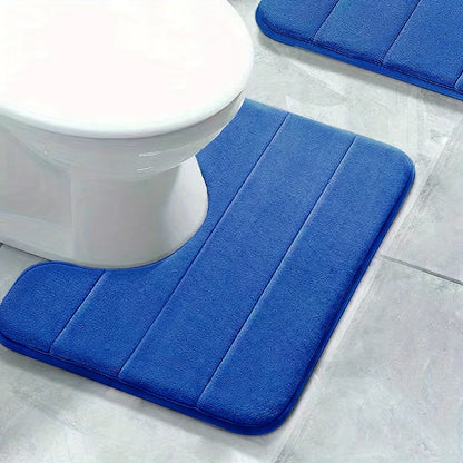 1PC Pure Color Stripe Bathroom Toilet U-Mat Carpet, Soft Non-Slip Quick-Dry Bathroom Mat, Family Bathroom Bibulous Shower Carpet