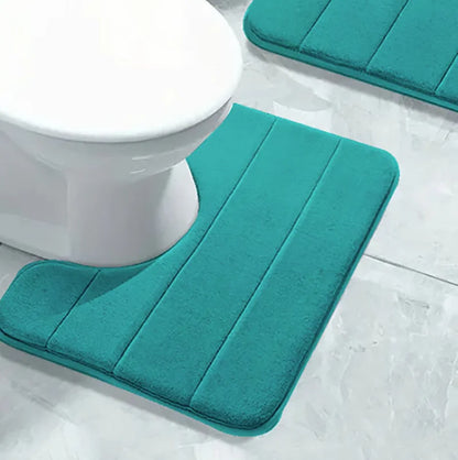 1PC Pure Color Stripe Bathroom Toilet U-Mat Carpet, Soft Non-Slip Quick-Dry Bathroom Mat, Family Bathroom Bibulous Shower Carpet