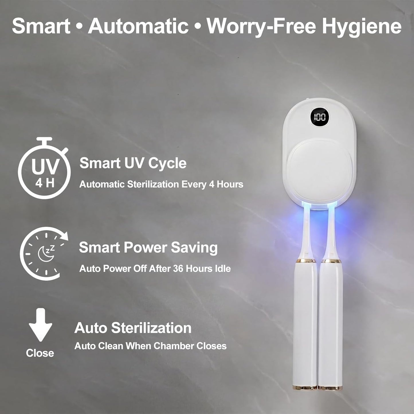 UV Toothbrush Sanitizer Holder Wall Mounted for Bathroom, Travel Toothbrush Case Design, Electric Toothbrush Holder with UVA+UVC Light & Fan Drying, USB Rechargeable Toothbrush Cleaner