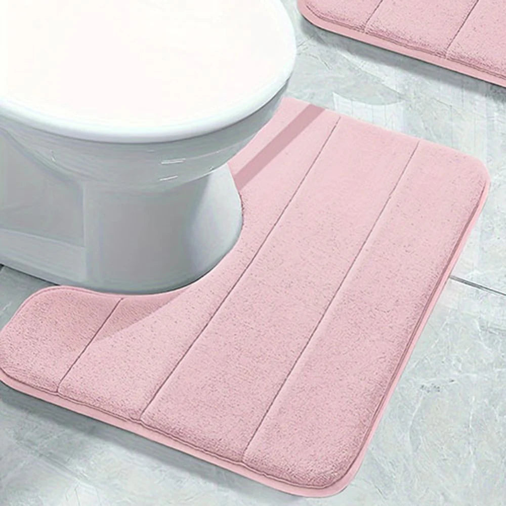 1PC Pure Color Stripe Bathroom Toilet U-Mat Carpet, Soft Non-Slip Quick-Dry Bathroom Mat, Family Bathroom Bibulous Shower Carpet