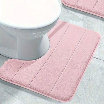 1PC Pure Color Stripe Bathroom Toilet U-Mat Carpet, Soft Non-Slip Quick-Dry Bathroom Mat, Family Bathroom Bibulous Shower Carpet