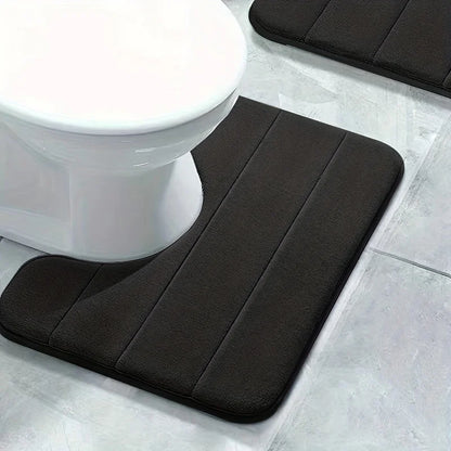 1PC Pure Color Stripe Bathroom Toilet U-Mat Carpet, Soft Non-Slip Quick-Dry Bathroom Mat, Family Bathroom Bibulous Shower Carpet