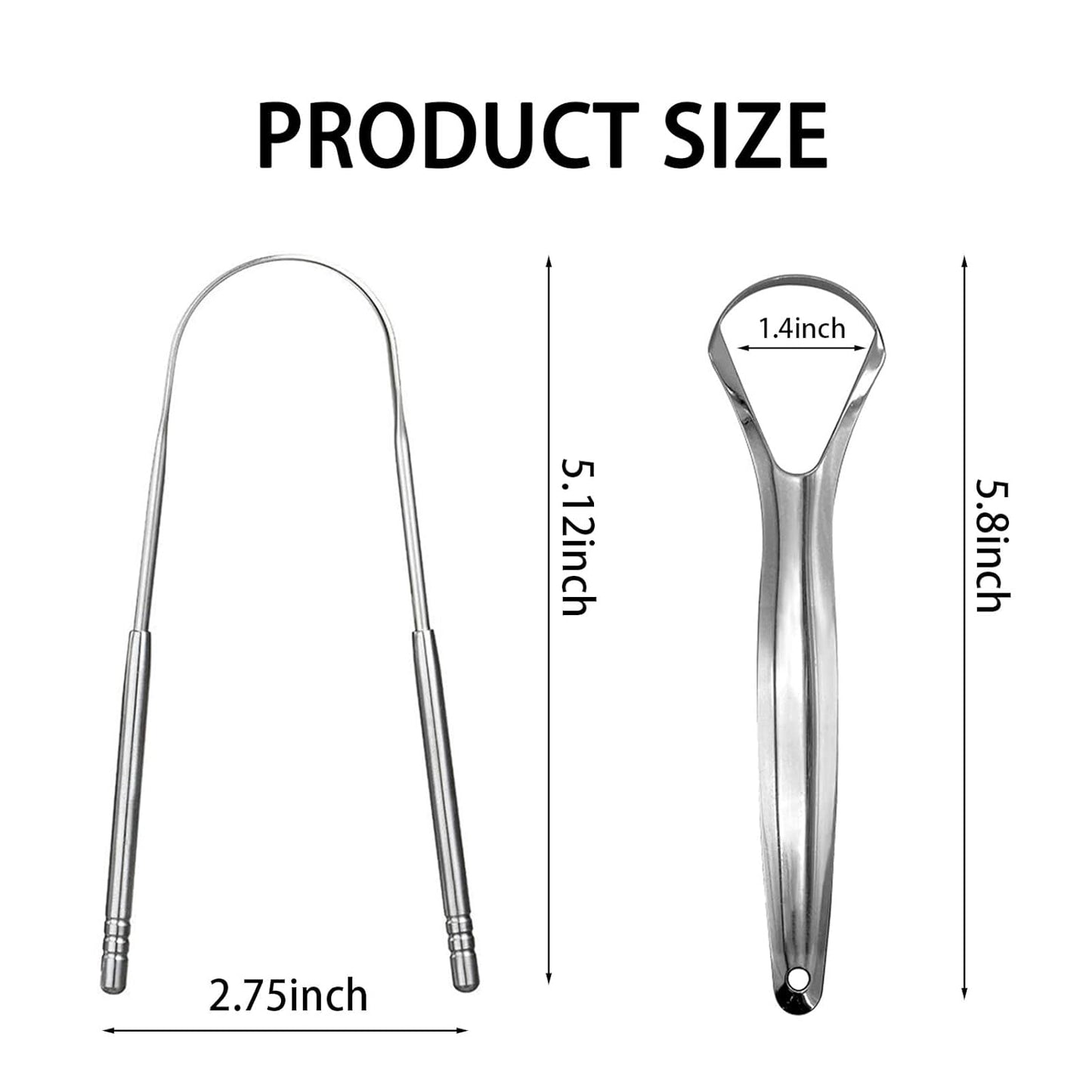 2 Pack Tongue Scraper,Stainless Steel Tongue Cleaners,Tongue Scraper for Adults, Reduce Bad Breath and Fresh Breath(Silver)