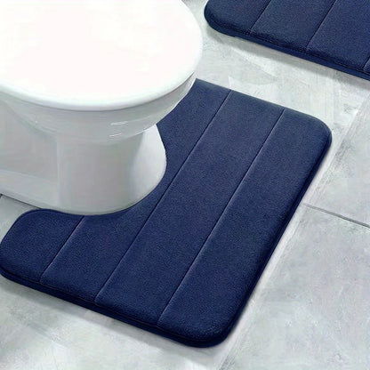 1PC Pure Color Stripe Bathroom Toilet U-Mat Carpet, Soft Non-Slip Quick-Dry Bathroom Mat, Family Bathroom Bibulous Shower Carpet